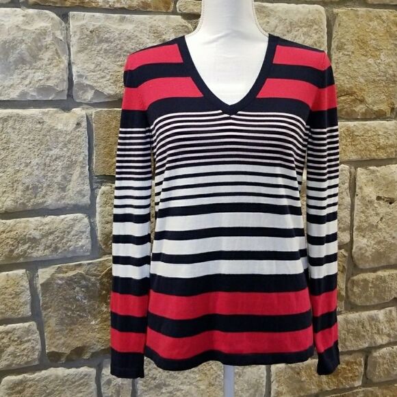 Tommy Hilfiger sweater medium 𝅺red white navy long sleeve v neckline Tommy - Picture 1 of 6